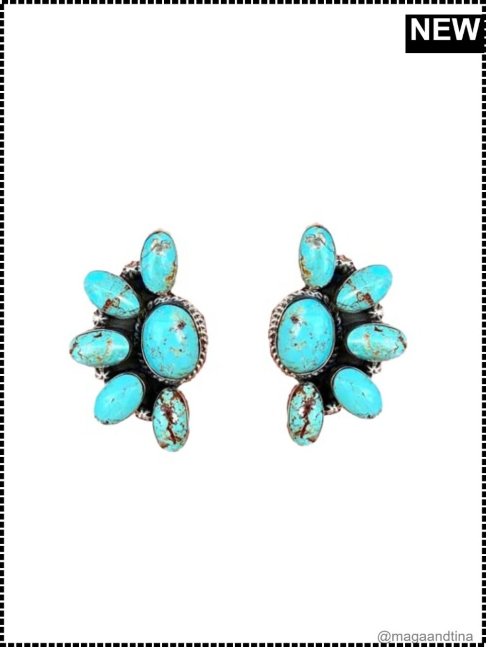 Boho Turquoise Oval Drop Dangle Earrings Women Beaded Western Teardrop